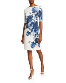 Rickie Freeman for Teri Jon Floral Scuba Cocktail Dress at Neiman Marcus