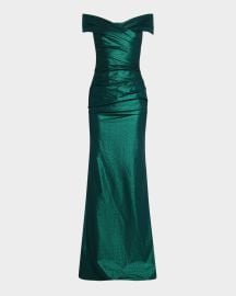 Rickie Freeman for Teri Jon Off-Shoulder Stretch Metallic Gown at Neiman Marcus