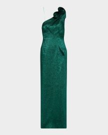 Rickie Freeman for Teri Jon One-Shoulder Sparkle Jacquard Column Gown at Neiman Marcus