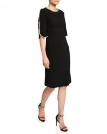 Rickie Freeman for Teri Jon Pearl Trimmed Sheath Dress at Neiman Marcus