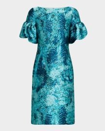Rickie Freeman for Teri Jon Puff-Sleeve Metallic Jacquard Dress at Neiman Marcus