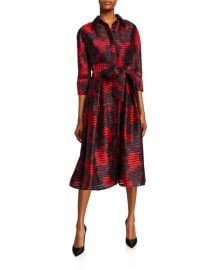 Rickie Freeman for Teri Jon Striped Burnout 3 4-Sleeve Shirtdress at Neiman Marcus