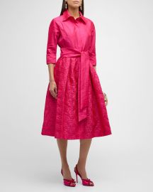 Rickie Freeman for Teri Jon Taffeta Shirt Dress w Eyelet Skirt at Neiman Marcus