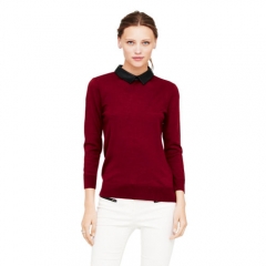 Riley leather collar sweater in burgundy at Club Monaco