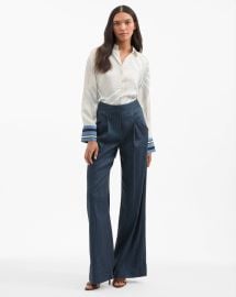 Rimini Wide-Leg Pinstripe Pant in Navy at Veronica Beard