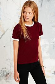 Ringer Marl Tee in Maroon by Urban Outfitters at Urban Outfitters