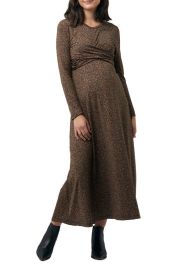 Ripe Maternity Shae Animal Print Cross Front Long Sleeve Maternity Dress at Nordstrom