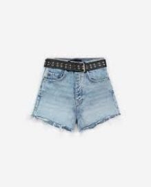 Ripped Denim Shorts with Western Belt at The Kooples