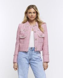 River Island Boucle Check Blazer in Pink at River Island