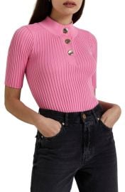 River Island Button Funnel Neck Rib Top at Nordstrom