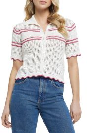 River Island Crochet Polo Sweater at Nordstrom