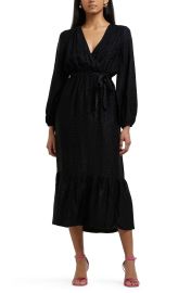 River Island Long Sleeve Jacquard Wrap Dress in Black  at Nordstrom