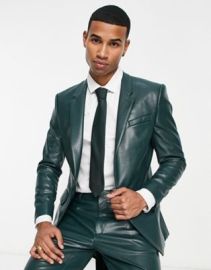 River Island PU suit jacket in green at ASOS