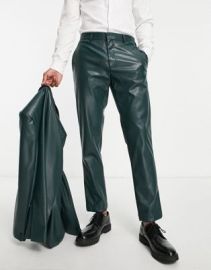 River Island PU suit pants in green at ASOS