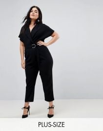 River Island Plus Belted Wrap Front Jumpsuit at ASOS