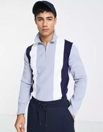 River Island Slim blocked polo in blue at ASOS