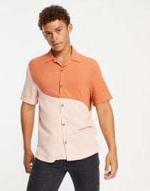 River Island blocked shirt in pink at ASOS