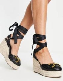 River Island buckle detail wedge sandals in black at ASOS