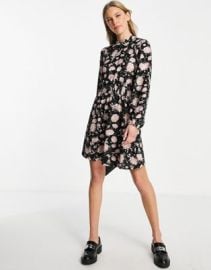 River Island floral shirred mini dress in black at ASOS