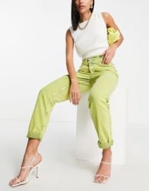 River Island high waisted acid wash mom jeans in bright green at ASOS