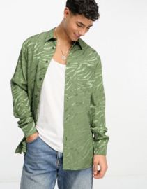 River Island long sleeve zebra shirt in green at ASOS