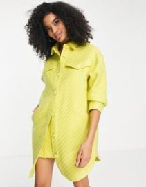 River Island longline utility boucle overshirt in yellow - part of a set at ASOS