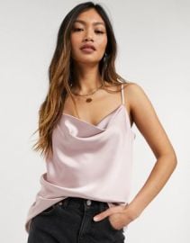 River Island satin cowl neck cami in pink at ASOS