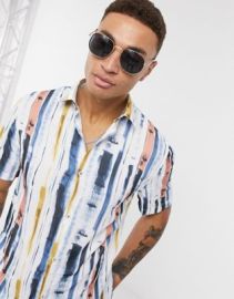 River Island short sleeve shirt with stripe in white at ASOS