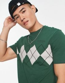 River Island slim argyle t-shirt in dark green at ASOS