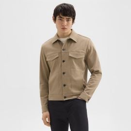 River Trucker Jacket in Neoteric Twill in Bark Mens Modern Jacket at Theory