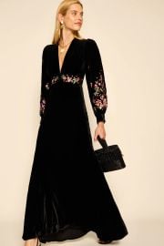 Rixo Emory Embroidered Velvet Gown in Blossom Embroidery Pink at Rixo