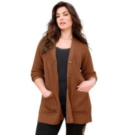 Roaman\'s Waffle Button Front Cardigan - S, Cognac at Target