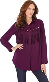 Roamans Women39s Plus Size Fringe Big Shirt at Womens Clothing store at Amazon