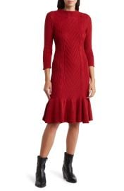 Robbie Bee Ruffle Bottom Cable Knit Midi Dress at Nordstrom Rack