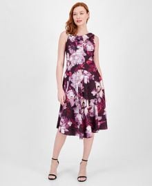 Robbie Bee Womens Floral-Print Cowl-Neck Fit Flare Dress - Macys at Macys