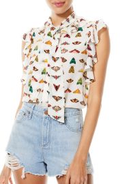 Robbie Butterfly Print Silk Bow Blouse at Nordstrom