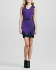 Robert Rodriguez Belted Two-Tone Lace-Trim Dress at Neiman Marcus