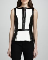 Robert Rodriguez Colorblock Faux-Leather Peplum Top at Neiman Marcus