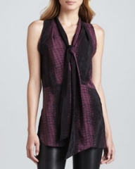 Robert Rodriguez Croc-Print Silk Scarf-Detail Top at Neiman Marcus