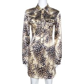 Roberto Cavalli Bicolor Animal Print Silk Shirt Dress S Roberto Cavalli TLC US at The Luxury Closet