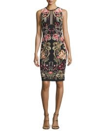 Roberto Cavalli Galaxy   Garden Printed Sleeveless Sheath Dress  Black Red at Neiman Marcus