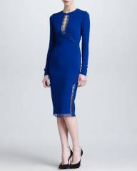 Roberto Cavalli Lace Keyhole Long-Sleeve Dress at Neiman Marcus