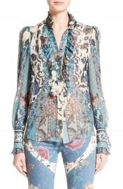 Roberto Cavalli Patchwork Print Silk Top at Nordstrom