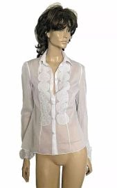 Roberto Cavalli White Organza Embroidered French Cuffs Blouse at eBay