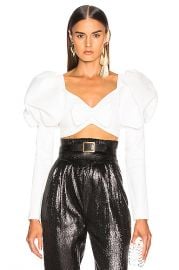 WornOnTV: Fallon’s white puff sleeve cropped top and black mini skirt ...