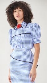 Rodarte Gingham Puff Sleeve Blouse with Lace Trim at Shopbop