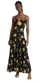 Rodarte Yellow Rose Printed Silk Tiered Dress with Silk Flower at Shopbop