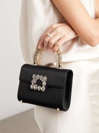 Roger Vivier Flower Crystal embellished Satin Clutch at Net a Porter