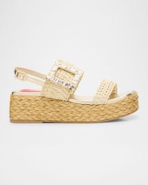 Roger Vivier Raffia Crystal Buckle Platform Sandals at Neiman Marcus