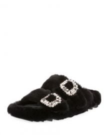 Roger Vivier Viv Slidy Flat Fur Sandal at Neiman Marcus